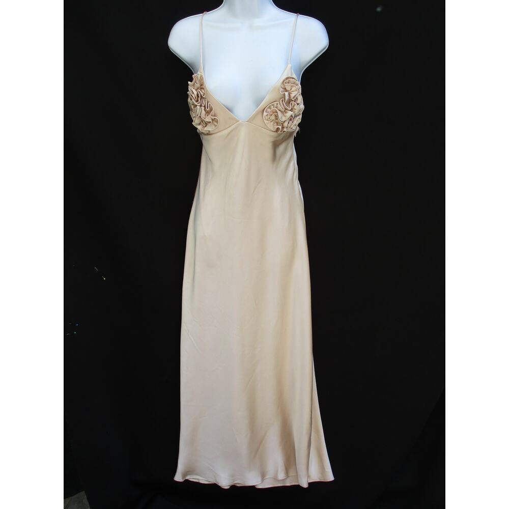 Nwt ZARA Champagne Satin Effect Ruffles Spaghetti Straps Midi Dress Size S